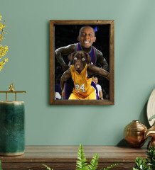 Evcil Dostlara Özel Basketbol Oyuncusu Tasarımlı Portre Doğal Masif Ahşap Çerçeveli Tablo 30x40cm-1