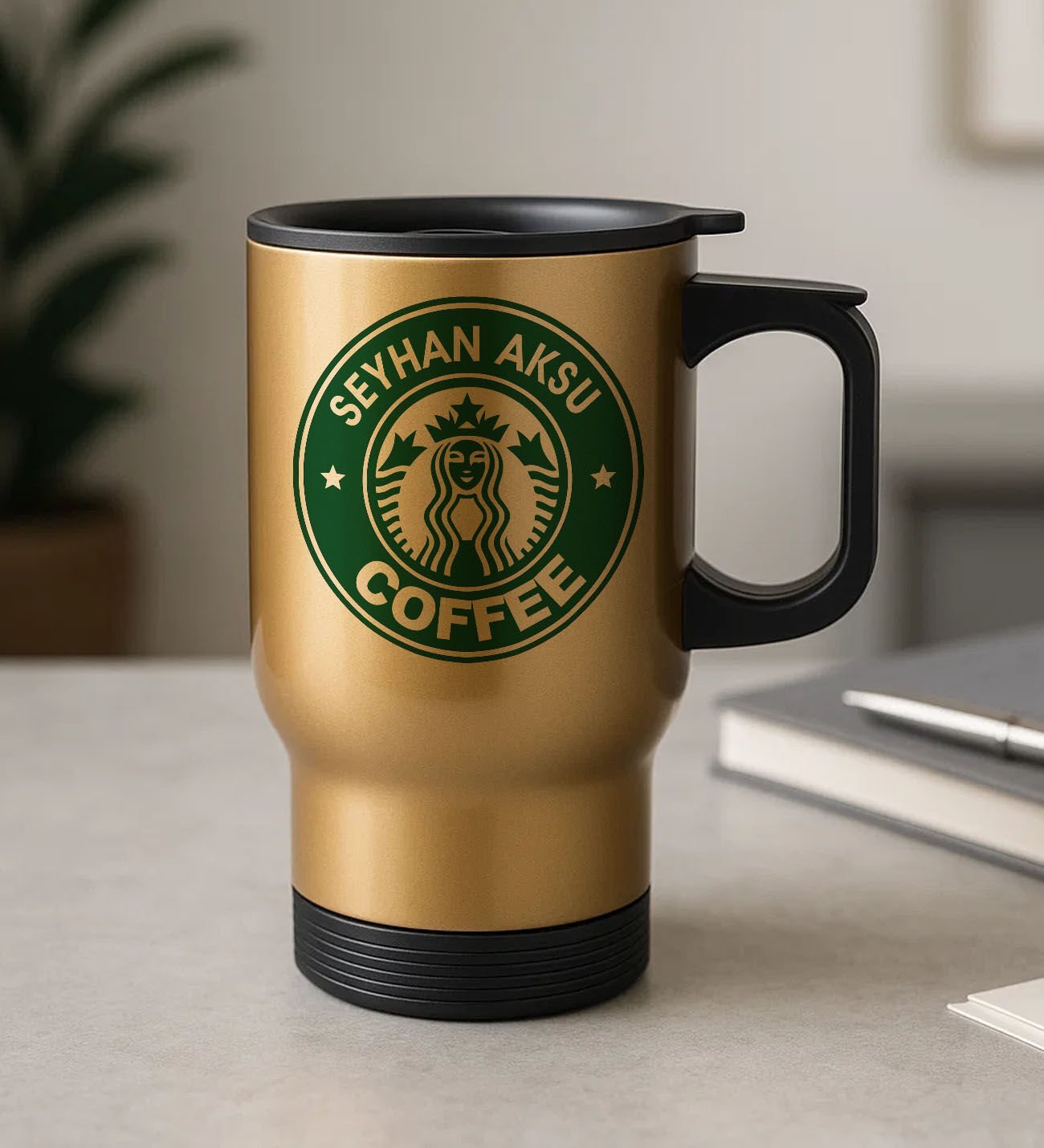 BK Gift Kişiye Özel İsimli Coffee Tasarımlı Kulplu Gold Çelik Bardak Termos Mug 450ml-1, Sevgiliye Hediye, Arkadaşa Hediye, Eşe Hediye
