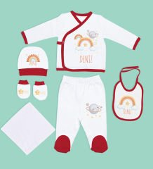 BK Kids Kişiye Özel Hastane Çıkışı, Bebek Kıyafeti, Yeni Doğan Bebek Hediyesi, 6 Parça Kırmızı Bebek Elbise Giyim Seti-3