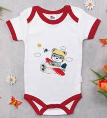 BK Kids Sevimli Pilot Tasarımlı Kırmızı Bebek Body Zıbın-1