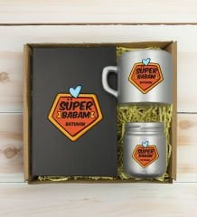 BK Gift Kişiye Özel İsimli DTF Baba Temalı Antrasit Defter & Gümüş Kahve Fincanı & Mum Hediye Seti-1, Babaya Hediye, Babalar Günü Hediyeleri