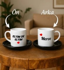 BK Gift Kişiye Özel Eltim de ELTİM - Eltoşum da ELTOŞUM Tasarımlı 2'li Siyah Tabaklı Türk Kahvesi Fincan Takımı-1