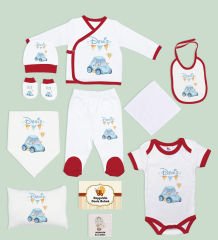 BK Kids Kişiye Özel 11 Parça Kırmızı Hastane Çıkışı Body Zıbın Battaniye ve Yastık Hediye Seti-10