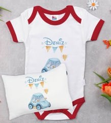 BK Kids Kişiye Özel 11 Parça Kırmızı Hastane Çıkışı Body Zıbın Battaniye ve Yastık Hediye Seti-10
