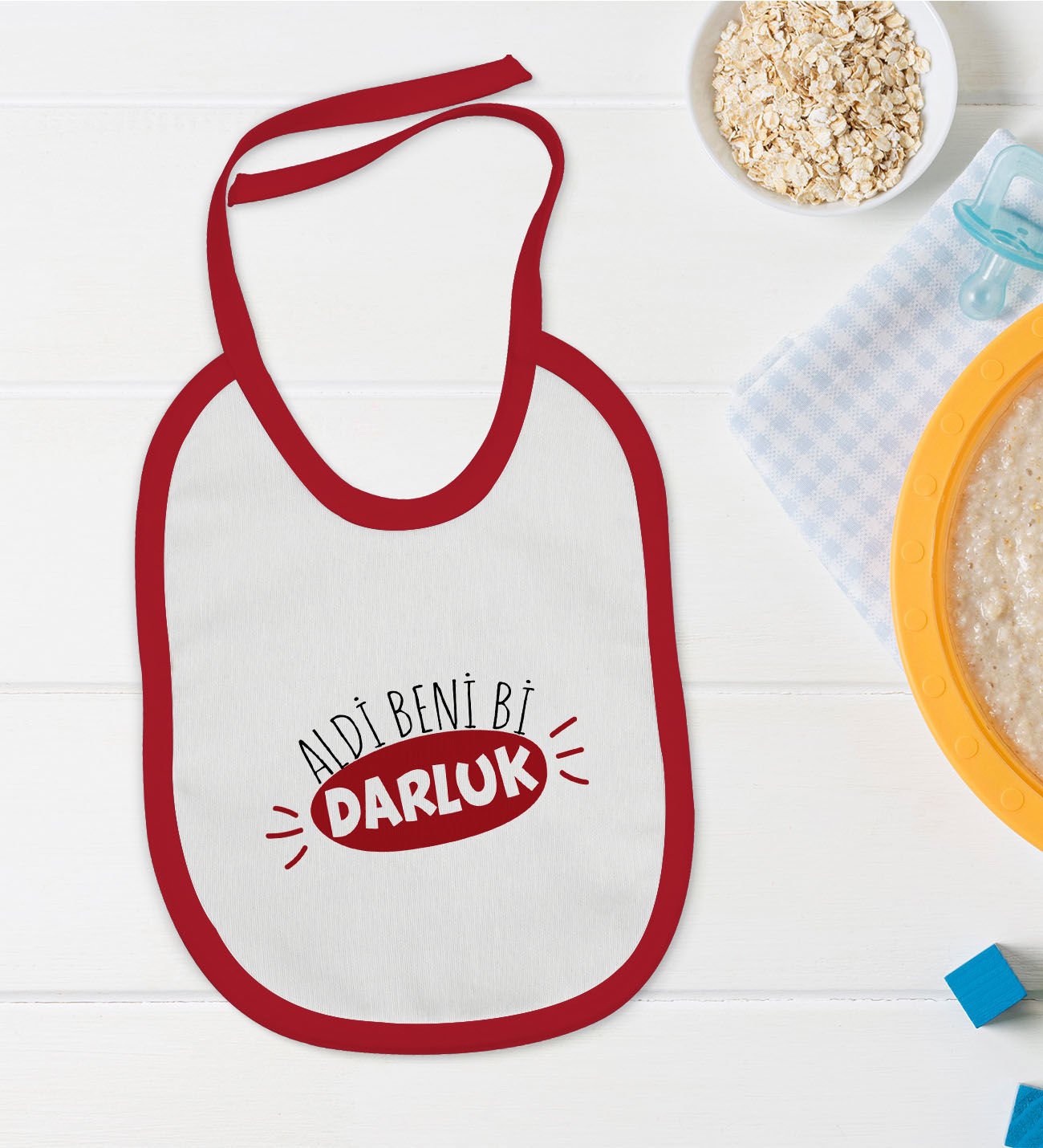 BK Kids Darluk Tasarımlı Kırmızı Bebek Mama Önlüğü-1