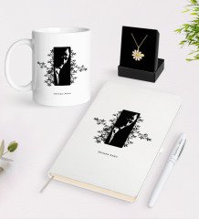 Kişiye Özel Atatürk Temalı Beyaz Kupa Defter Kalem ve İsimli Papatya Kolye Hediye Seti-8