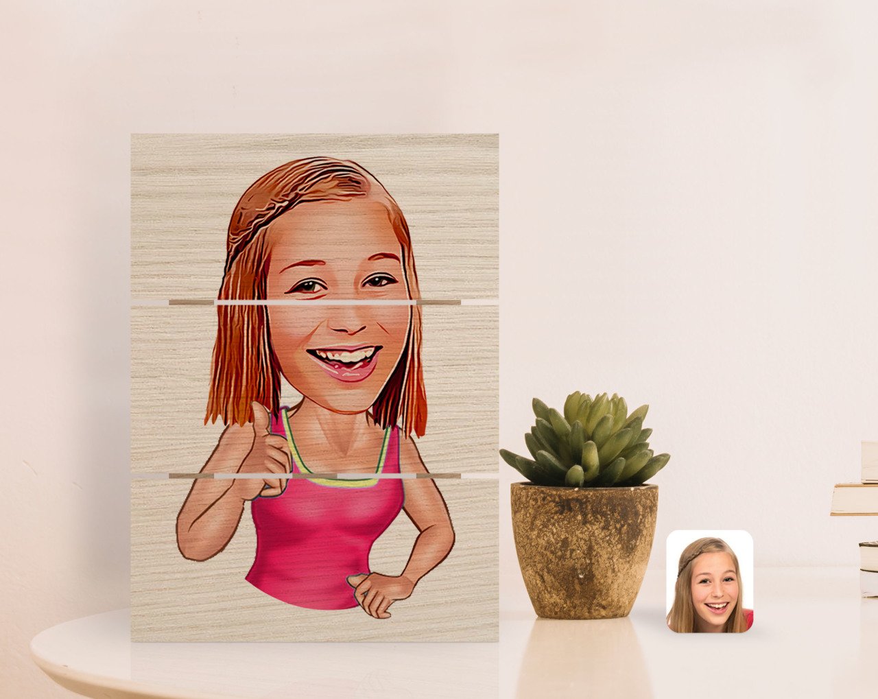 Kişiye Özel Abla Karikatürlü Otantik Masaüstü Ahşap Palet Çerçeve-1