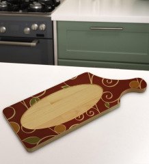 BK Gift Retro Motif Tasarımlı Dikdörtgen Şeklinde Doğal Ahşap Servis ve Sunum Tabağı Model 1