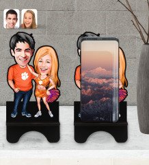 Kişiye Özel Sevgililer Karikatürlü Ahşap Biblo Telefon Standı-54