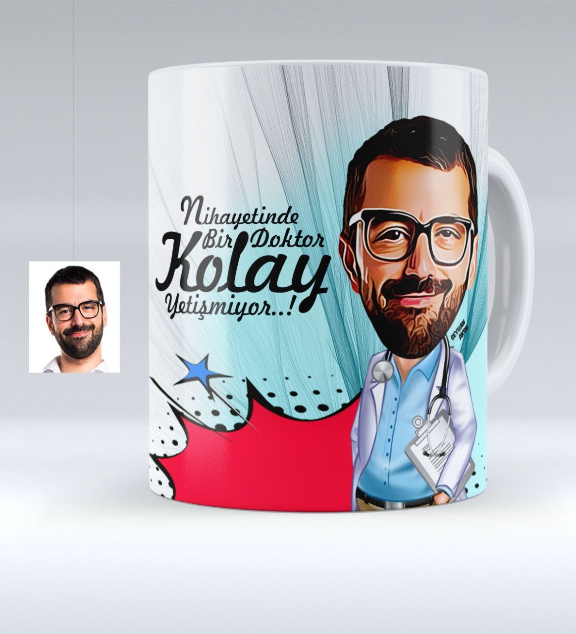 Kişiye Özel Bay Doktor Karikatürlü Beyaz Kupa Bardak - 5