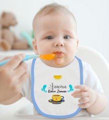 BK Kids Annemin Kahve Zamanı Tasarımlı Mavi Bebek Body Zıbın ve Mama Önlüğü Hediye Seti-1