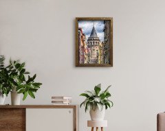 BK Home Galata Kulesi Tasarımlı Doğal Masif Ahşap Çerçeveli Tablo-39