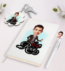 Kişiye Özel Evin Reisi Karikatürlü Beyaz Defter Kalem ve Anahtarlık Hediye Seti-3