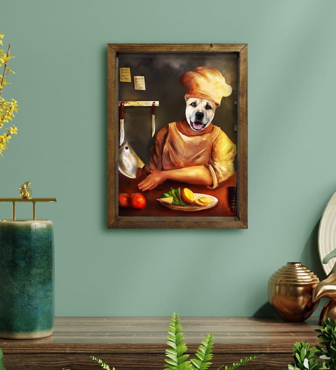 Evcil Dostlara Özel Chef Tasarımlı Portre Doğal Masif Ahşap Çerçeveli Tablo 30x40cm-1