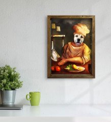 Evcil Dostlara Özel Chef Tasarımlı Portre Doğal Masif Ahşap Çerçeveli Tablo 30x40cm-1