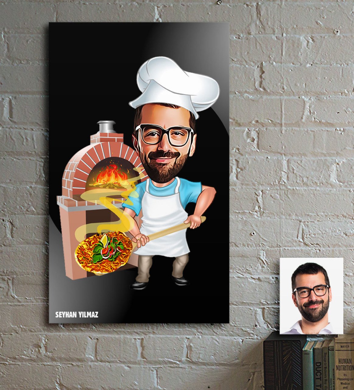 Kişiye Özel Bay Kebapçı Karikatür Ahşap Tablo - 1