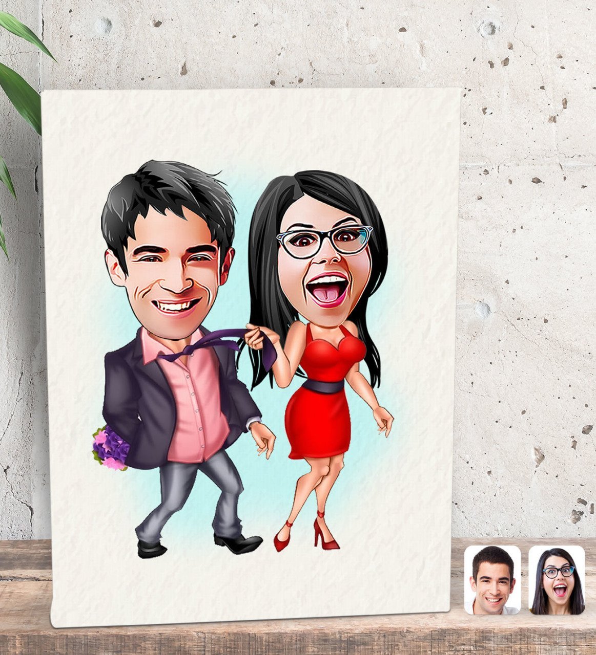 Kişiye Özel Sevgililer Karikatürlü Dekoratif Mini Kanvas Tablo 15x20cm-4