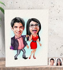 Kişiye Özel Sevgililer Karikatürlü Dekoratif Mini Kanvas Tablo 15x20cm-4