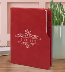 BK Gift Kişiye Özel İsimli Kırmızı Termo Deri Not Defteri 15x21cm-8