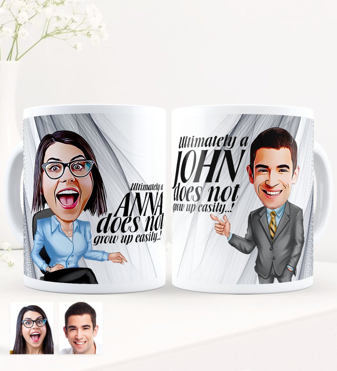 Personalized Not Grow Up Eaisly Caricature White Mug Set - 1