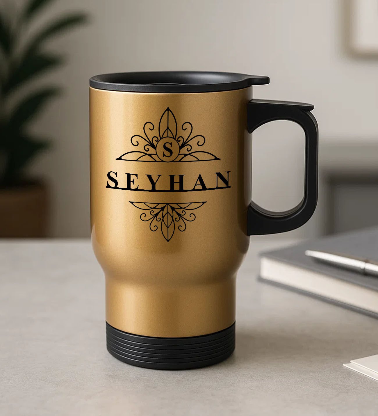 BK Gift Kişiye Özel İsimli Kulplu Gold Çelik Bardak Termos Mug 450ml-5, Sevgiliye Hediye, Arkadaşa Hediye, Eşe Hediye