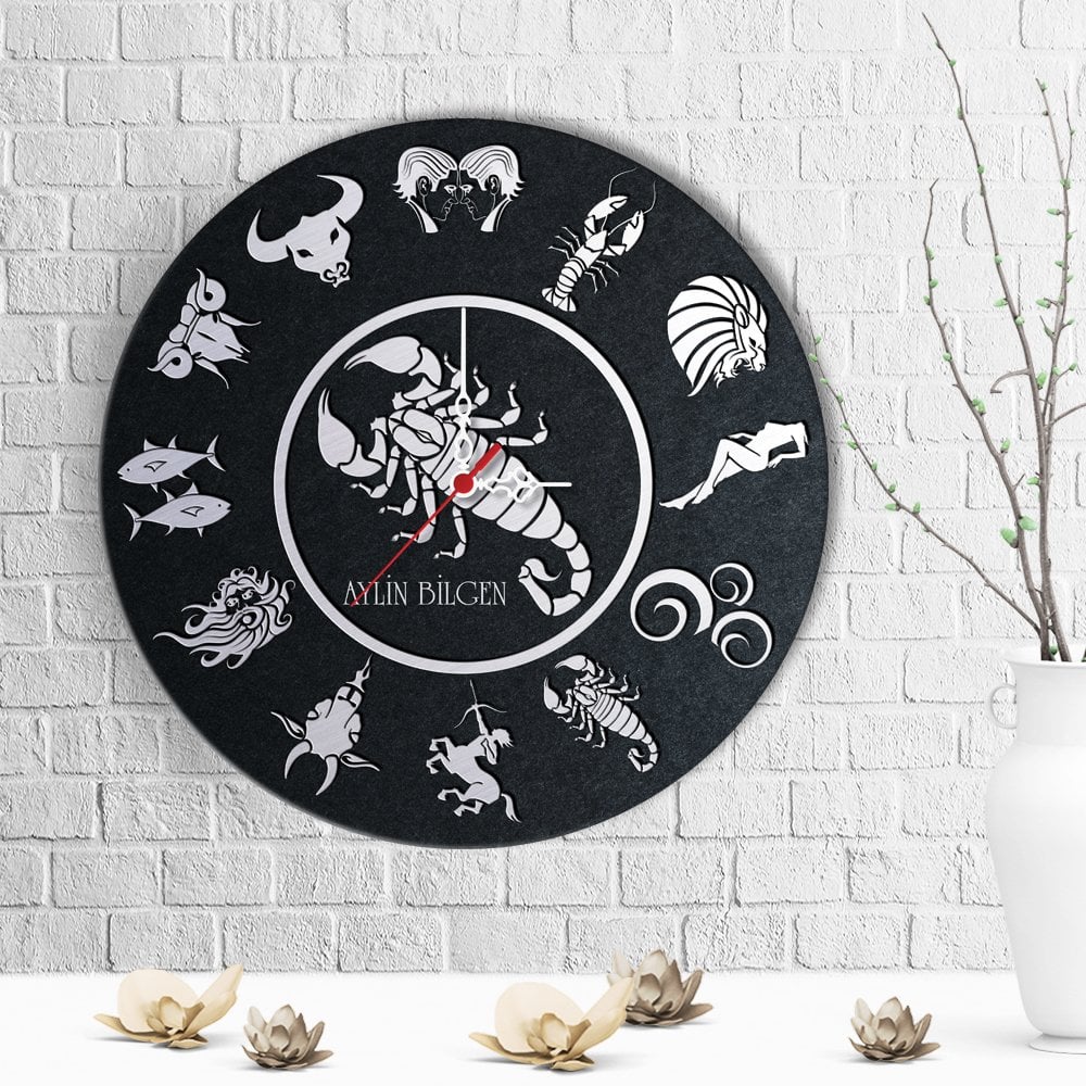 Kişiye Özel Burç Tasarımlı Ahşap Duvar Saati - 3