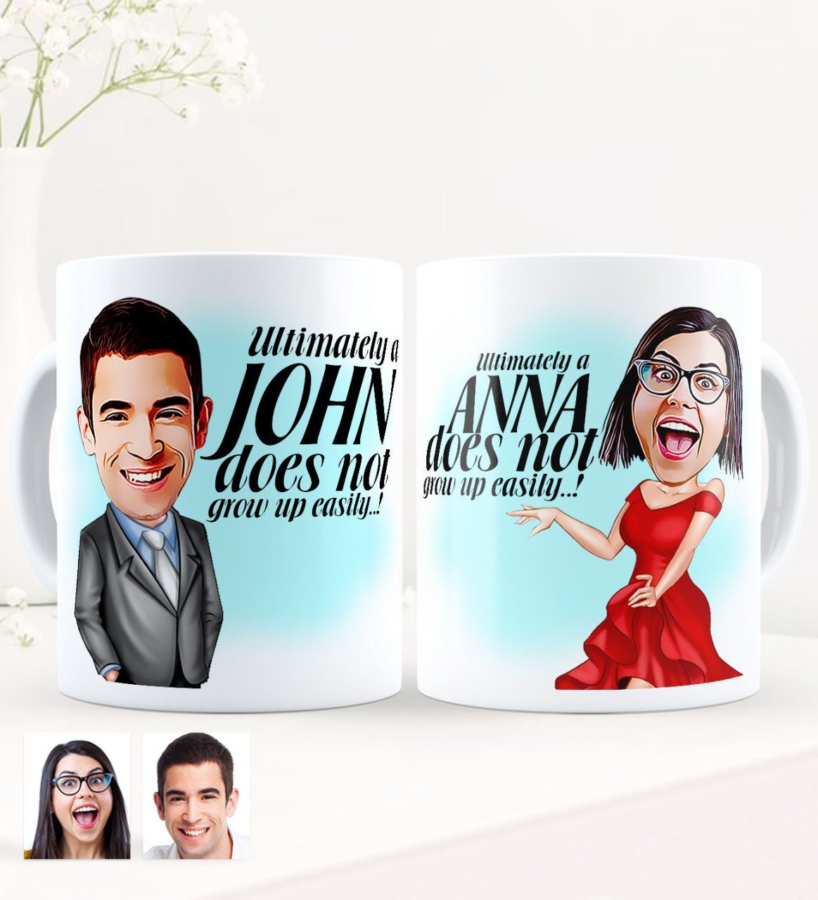 Personalized Not Grow Up Eaisly Caricature White Mug Set - 2