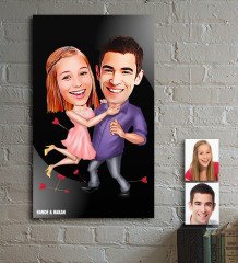 Kişiye Özel Sevgililer Karikatür Ahşap Tablo - 3