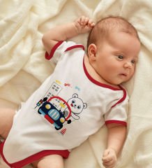 BK Kids Sevimli Sürücü Tasarımlı Kırmızı Bebek Body Zıbın-1