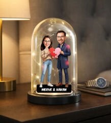 BK Gift Kişiye Özel Sevgiliye Karikatürlü Led Işıklı Cam Fanus Biblo -1, Romantik Hediye, Ev Hediyesi, Sevgiliye Hediye