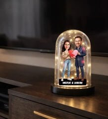 BK Gift Kişiye Özel Sevgiliye Karikatürlü Led Işıklı Cam Fanus Biblo -1, Romantik Hediye, Ev Hediyesi, Sevgiliye Hediye