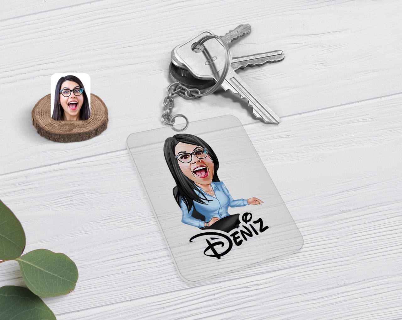 Kişiye Özel Kadın Patron Karikatürlü Şeffaf Pleksi Anahtarlık-5