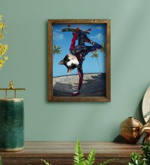 Evcil Dostlara Özel Kaykaycı Tasarımlı Portre Doğal Masif Ahşap Çerçeveli Tablo 30x40cm-1