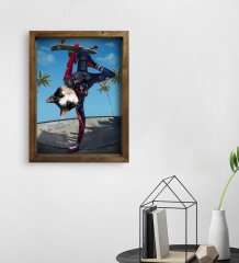 Evcil Dostlara Özel Kaykaycı Tasarımlı Portre Doğal Masif Ahşap Çerçeveli Tablo 30x40cm-1