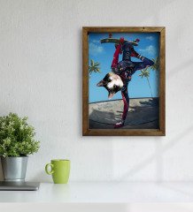 Evcil Dostlara Özel Kaykaycı Tasarımlı Portre Doğal Masif Ahşap Çerçeveli Tablo 30x40cm-1