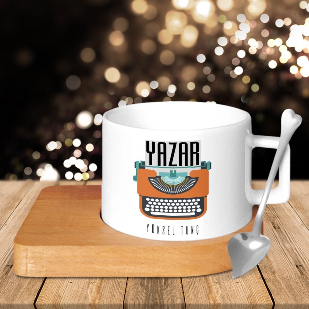 Kişiye Özel Mesleki Yazar Ahşap Altlıklı Seramik Fincan - 2