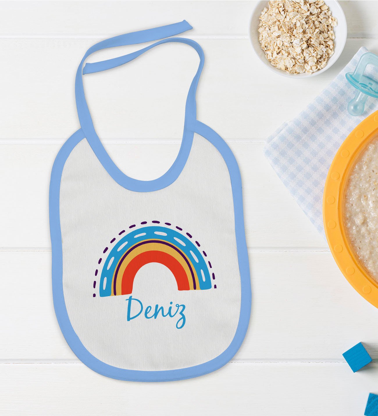 BK Kids Kişiye Özel Mavi Bebek Mama Önlüğü - Model 108
