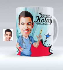 Kişiye Özel Bay Hemşir Karikatürlü Beyaz Kupa Bardak - 1