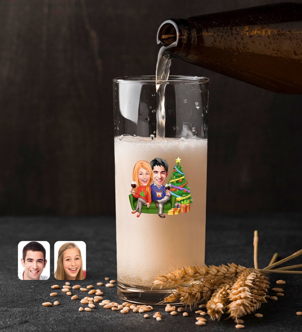 Kişiye Özel Yeni Yıl Sevgililer Karikatürlü Renkli Baskılı Hiball Bira Bardağı-4