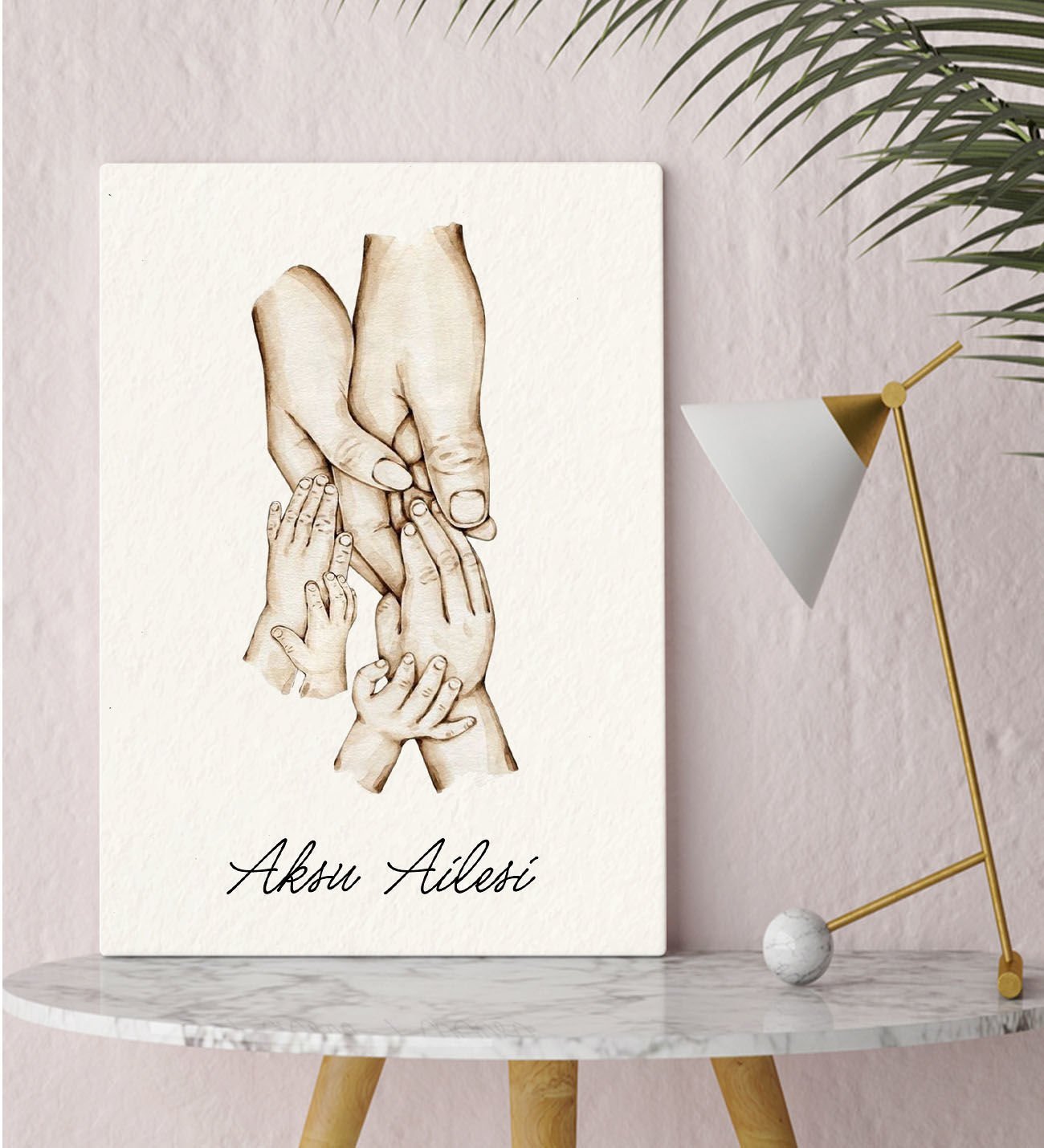BK Gift Kişiye Özel El Ele Tutuşan Aile Tasarımlı Renkli Kanvas Tablo-1 30x50, Anneye Hediye, Aile Hediyesi