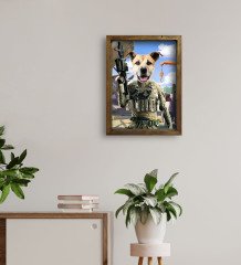 Evcil Dostlara Özel Asker Tasarımlı Portre Doğal Masif Ahşap Çerçeveli Tablo 30x40cm-1