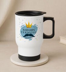 BK Gift Kişiye Özel Babalar Günü Tasarımlı Kulplu Beyaz Çelik Bardak Termos Mug 450ml-2, Babalar Günü Hediye, Babaya Hediye