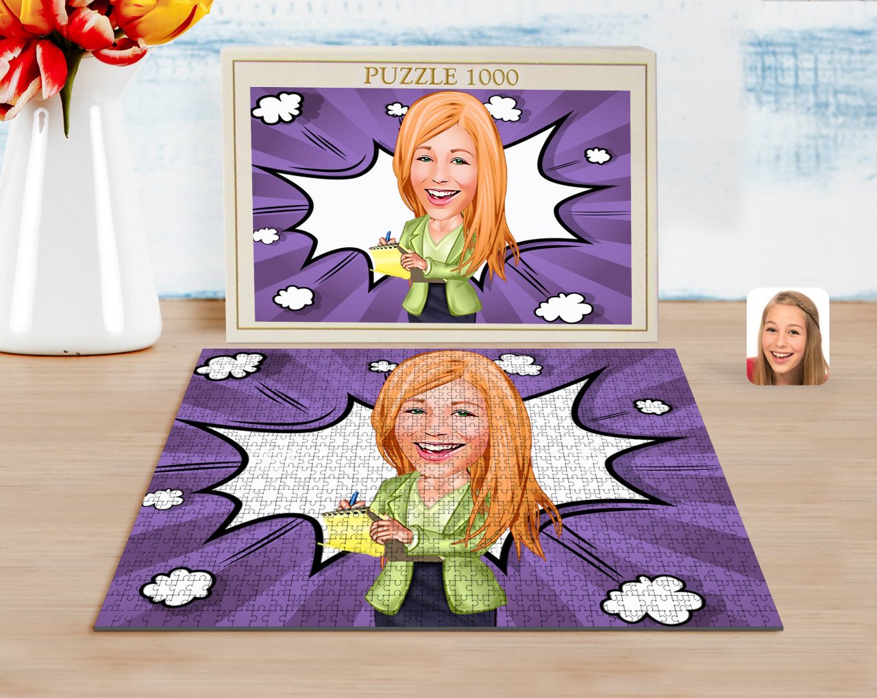 Kişiye Özel Kadın Asistan Karikatürlü 1000 Parça Profesyonel Puzzle-2