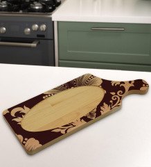 BK Gift Retro Motif Tasarımlı Dikdörtgen Şeklinde Doğal Ahşap Servis ve Sunum Tabağı Model 7