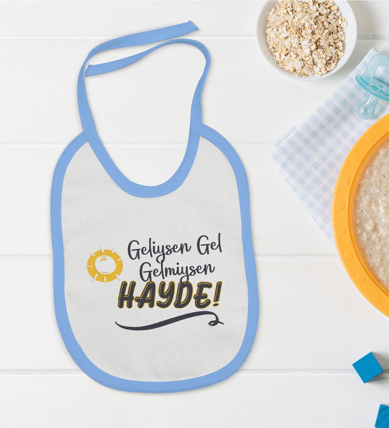 BK Kids Geliysen Gel Tasarımlı Mavi Bebek Mama Önlüğü-1