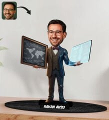 BK Gift Kişiye Özel Erkek Öğretmen Tasarımlı Karikatür Biblo -2, Öğretmene Hediye, Öğretmenler Günü Hediyesi
