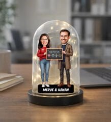 BK Gift Kişiye Özel Sevgiliye Karikatürlü Led Işıklı Cam Fanus Biblo -3, Romantik Hediye, Ev Hediyesi, Sevgiliye Hediye