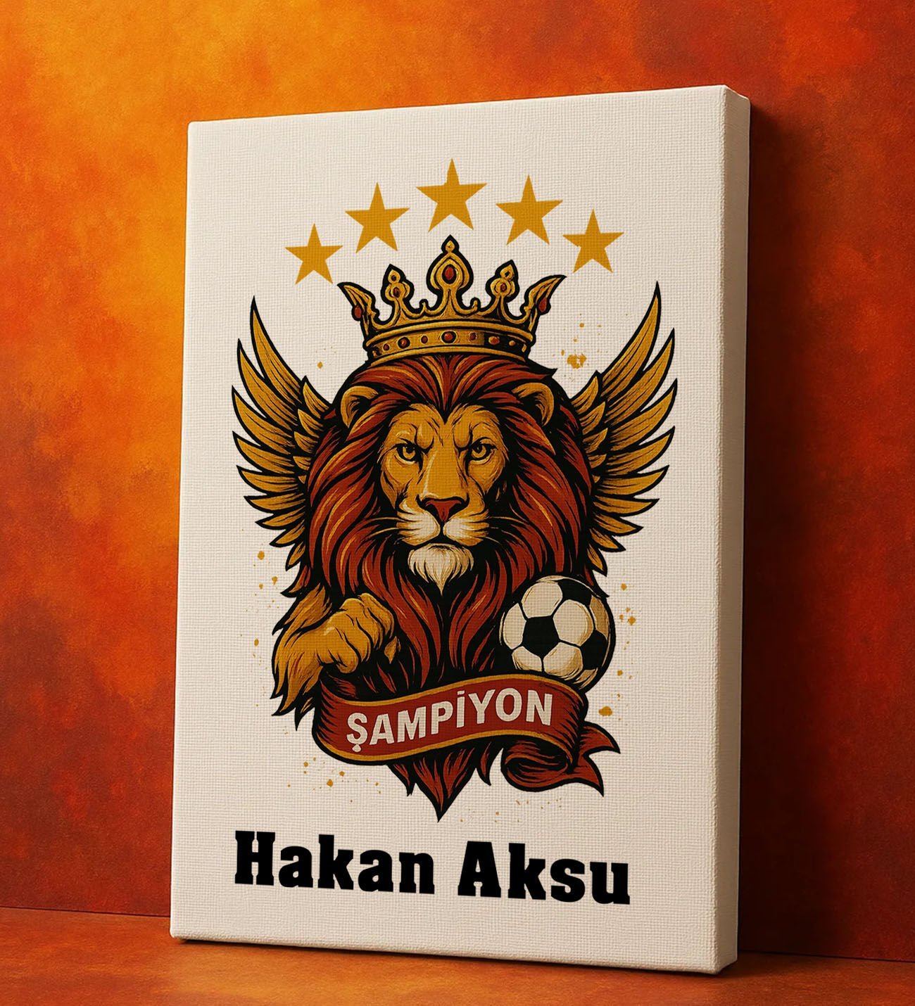 BK Gift Kişiye Özel Sarı Kırmızı 5 Yıldız Aslan Taraftar Tasarımlı Kanvas Tablo-5, Taraftar Hediyesi, Doğum Günü Hediyesi, Arkadaşa Hediye
