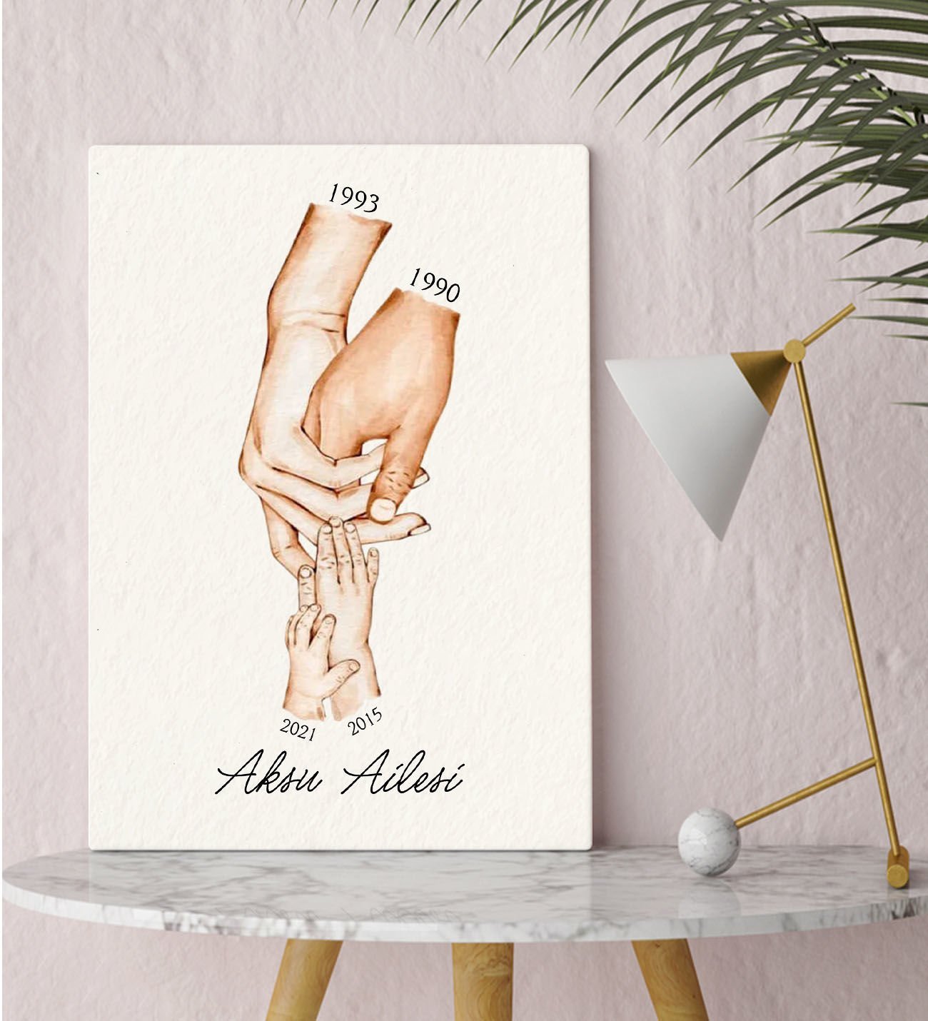 BK Gift Kişiye Özel El Ele Tutuşan Aile Tasarımlı Renkli Kanvas Tablo-2 30x50, Anneye Hediye, Aile Hediyesi