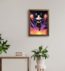 Evcil Dostlara Özel Süper Kahraman Tasarımlı Portre Doğal Masif Ahşap Çerçeveli Tablo 30x40cm-1